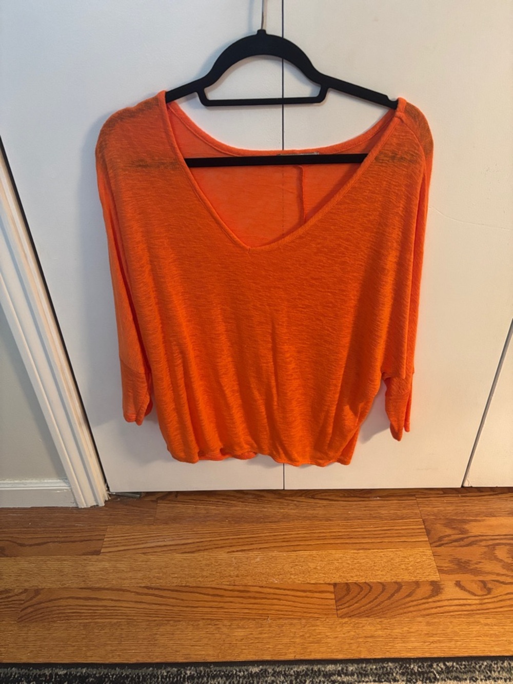 Arden B Bright Orange sheer V-Neck Women’s Top